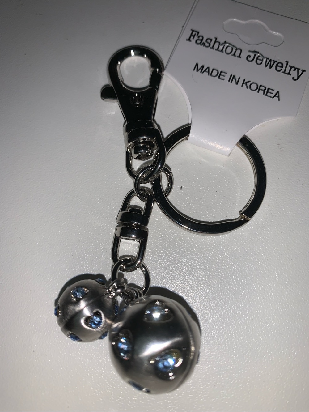 Silver and blue Crystal Ball Keychain Charm